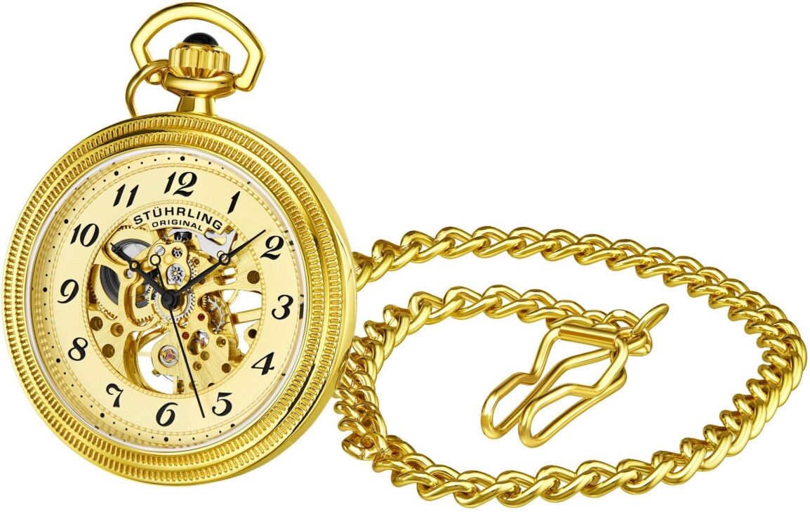 Stuhrling Men's Gold Tone Stainless Steel Chain Pocket Watch 48mm - Silver