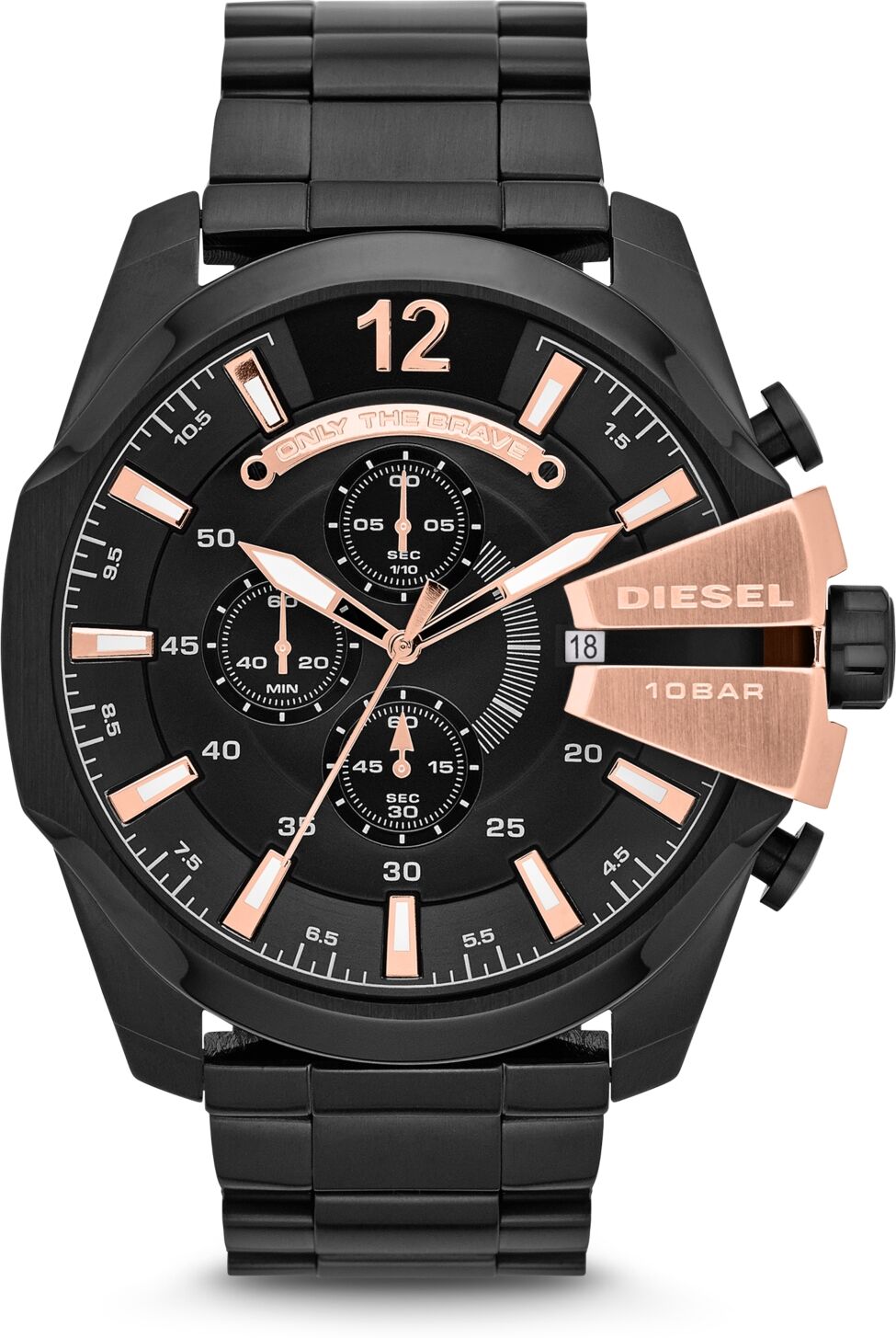 Diesel Men's Chronograph Mega Chief Black Stainless Steel Bracelet Watch 51x59mm - Black