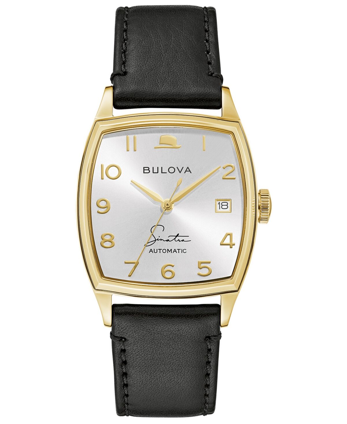 Bulova Men's Frank Sinatra Automatic Black Leather Strap Watch 45x33.5mm - Black