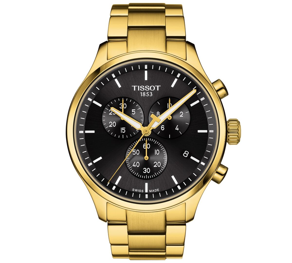 Tissot Men's Swiss Chronograph Chrono Xl Classic Gold-Tone Stainless Steel Bracelet Watch 45mm - Black