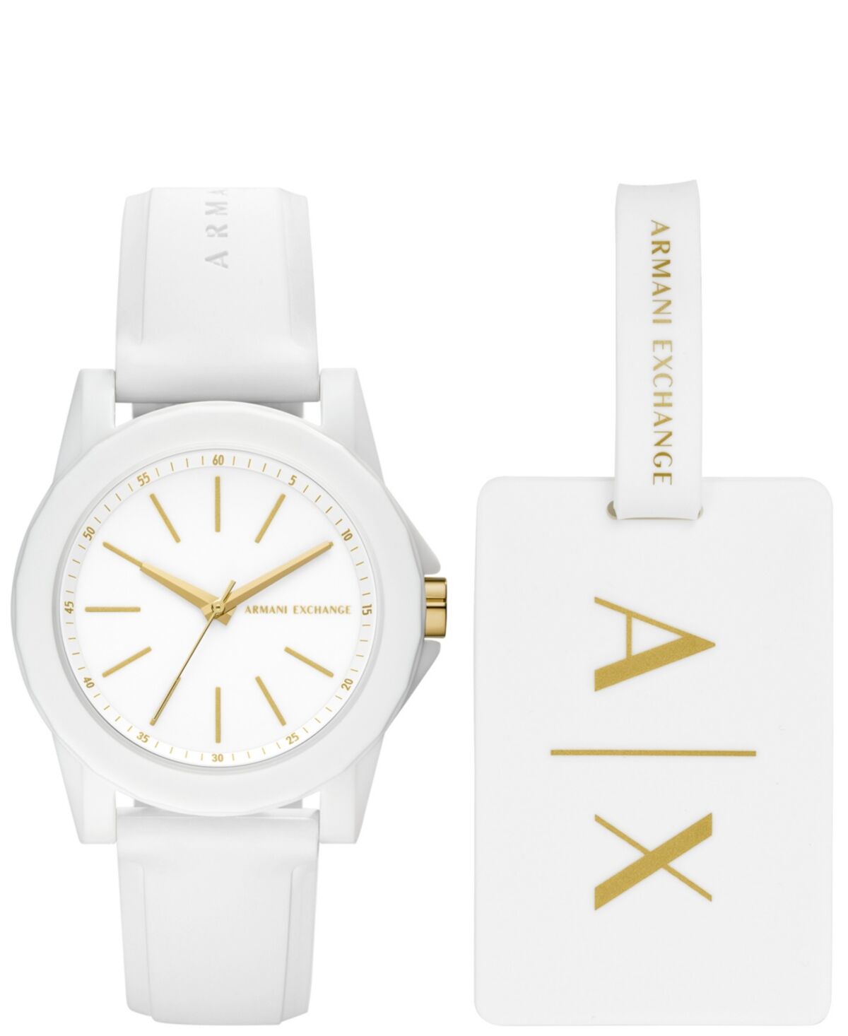 A|x Armani Exchange Ax Women's White Silicone Strap Watch with Luggage Tag 36mm - White