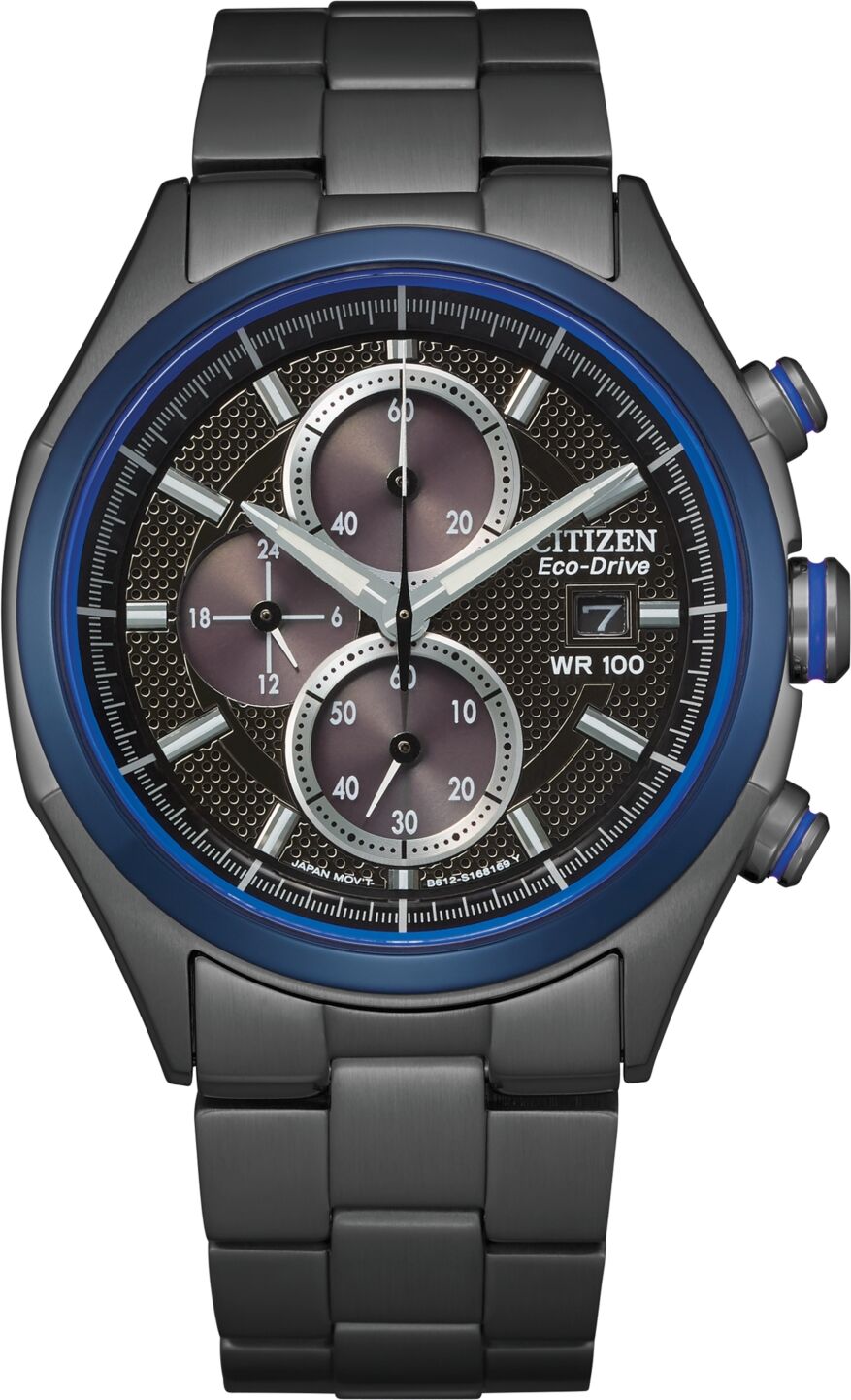 Citizen Eco-Drive Men's Chronograph Black Stainless Steel Bracelet Watch 41mm - Black