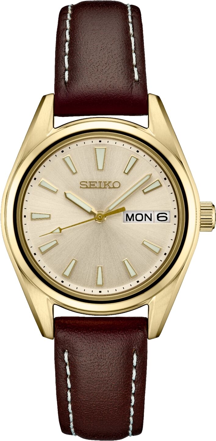 Seiko Women's Essentials Brown Leather Strap Watch 30mm - Champagne