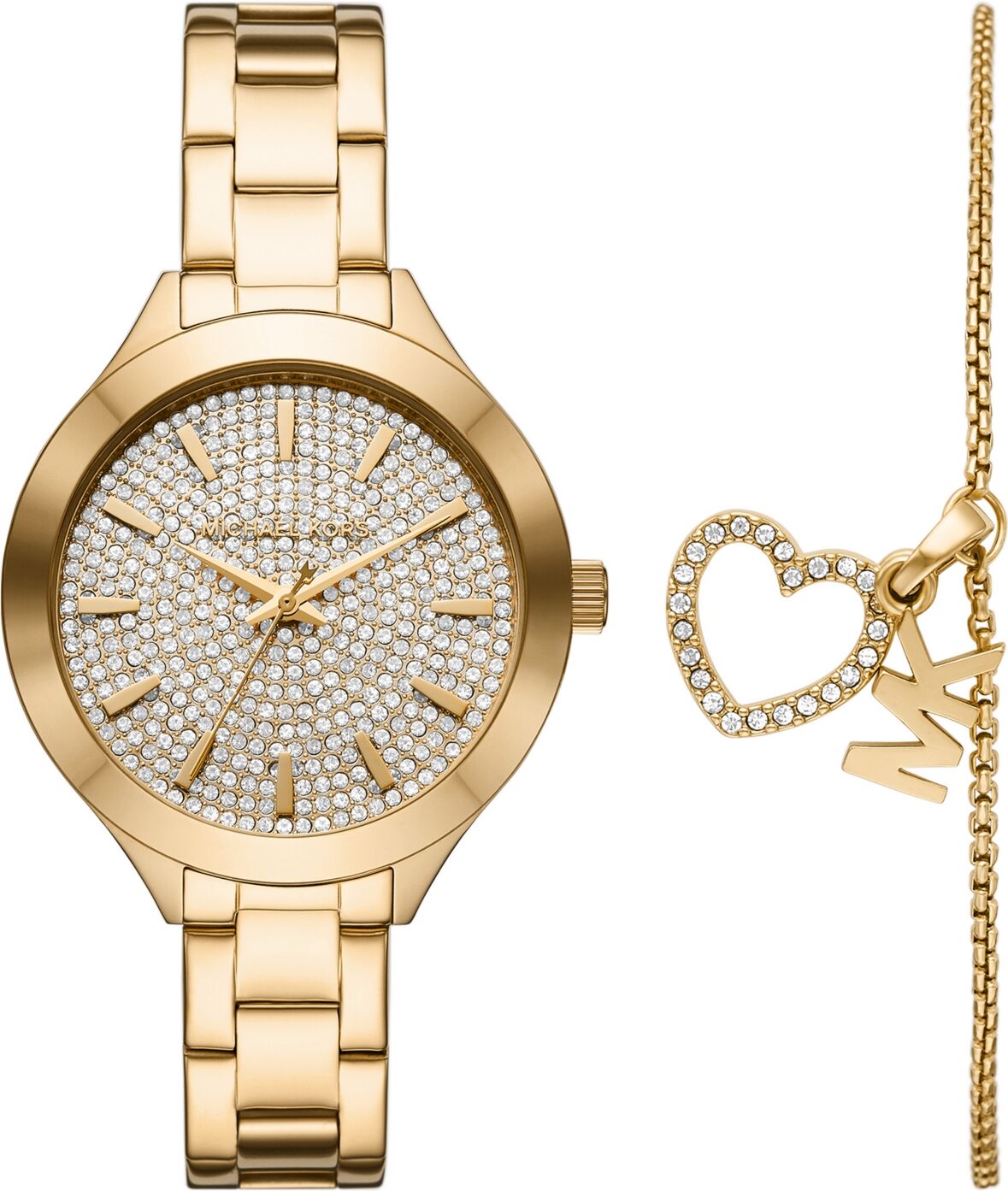 Michael Kors Women's Slim Runway Gold-Tone Stainless Steel Bracelet Watch Set 38mm, 2-Piece - Gold-tone