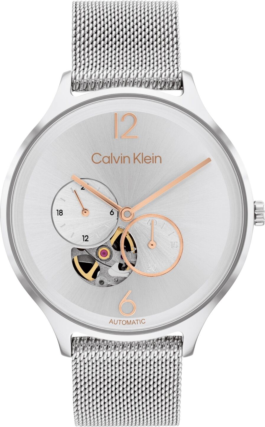 Calvin Klein Men's Automatic Timeless Stainless Steel Mesh Bracelet Watch 38mm - Silver