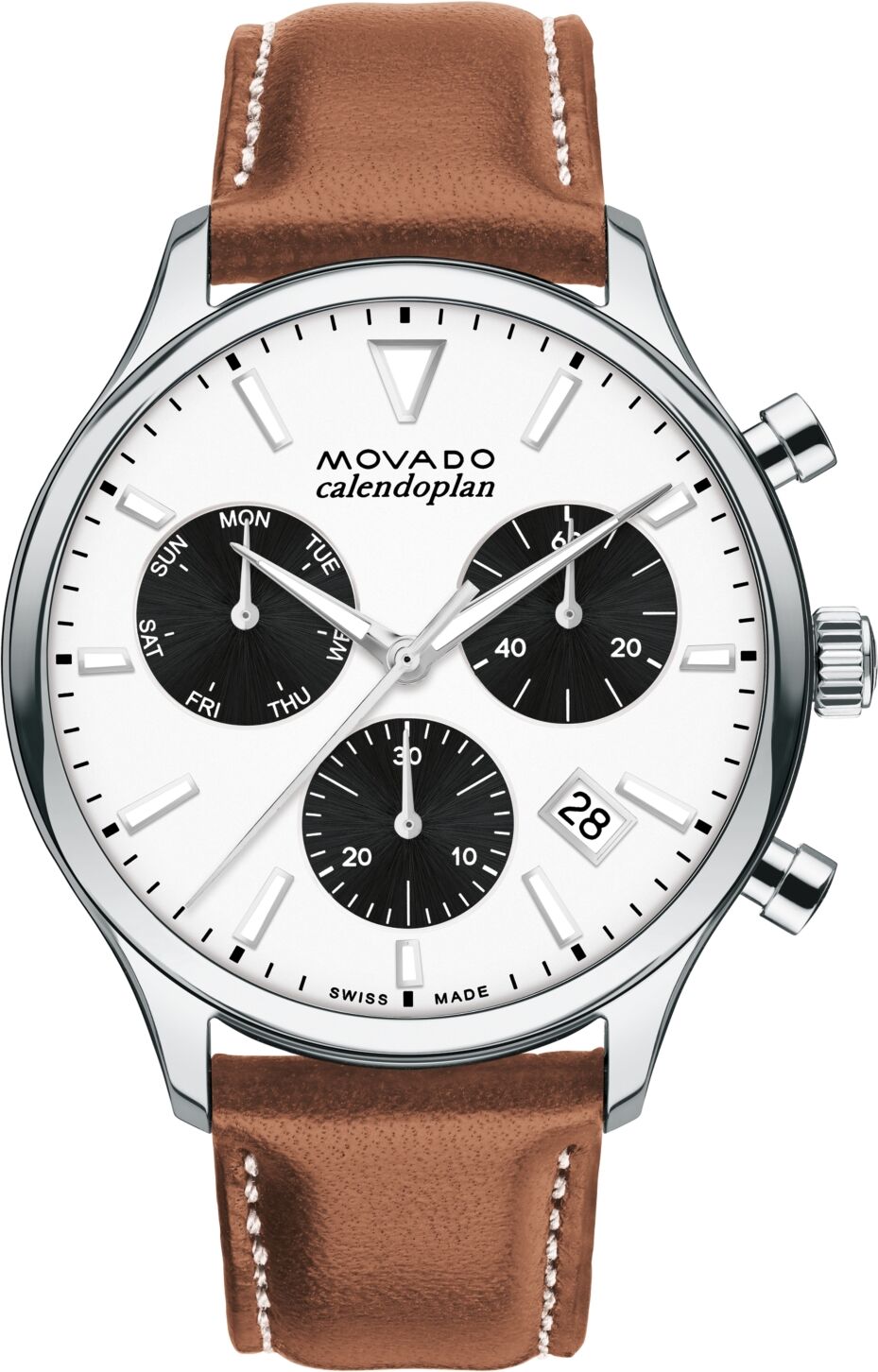 Movado Men's Heritage Cognac Brown Genuine Leather Strap Watch 43mm - Silver