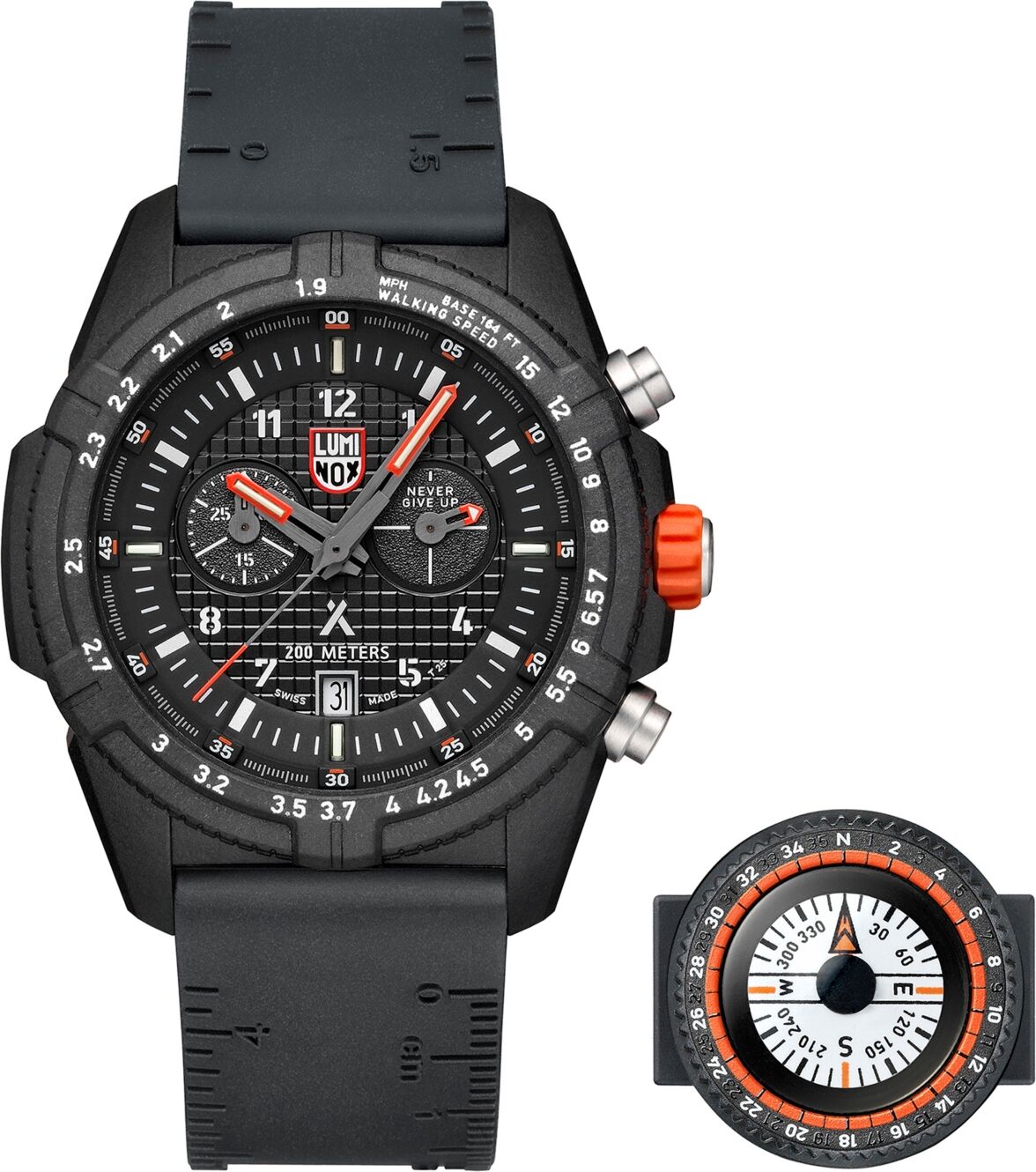 Luminox Men's Swiss Chronograph Bear Grylls Survival Land Series Black Rubber Strap Watch 45mm