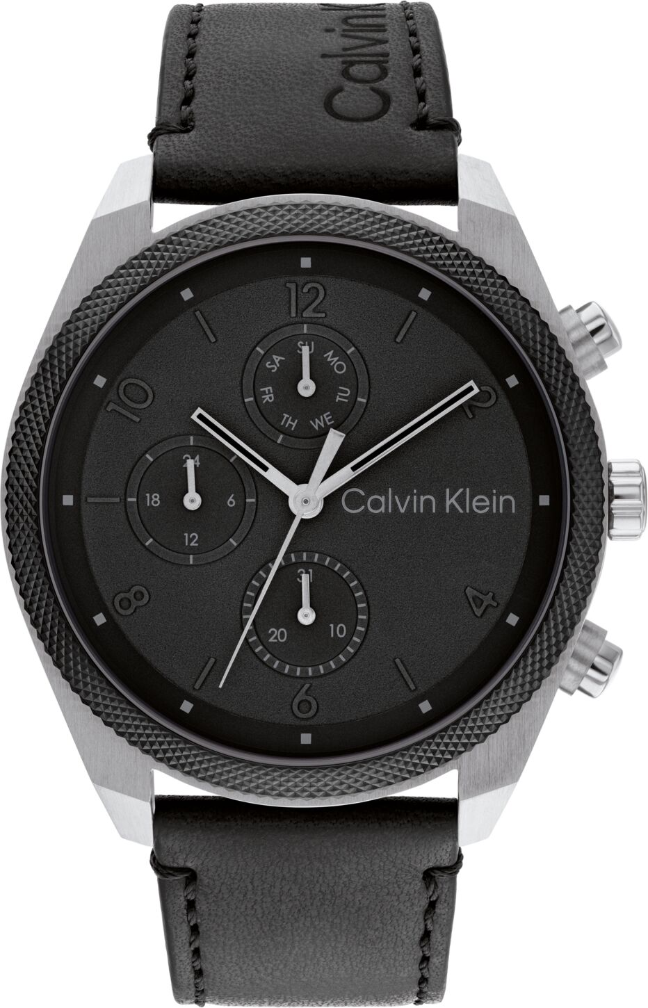 Calvin Klein Men's Multifunction Black Leather Strap Watch 44mm - Black