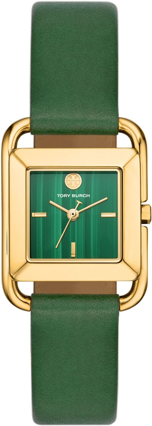 Tory Burch Women's The Miller Square Green Leather Strap Watch 24mm - Green