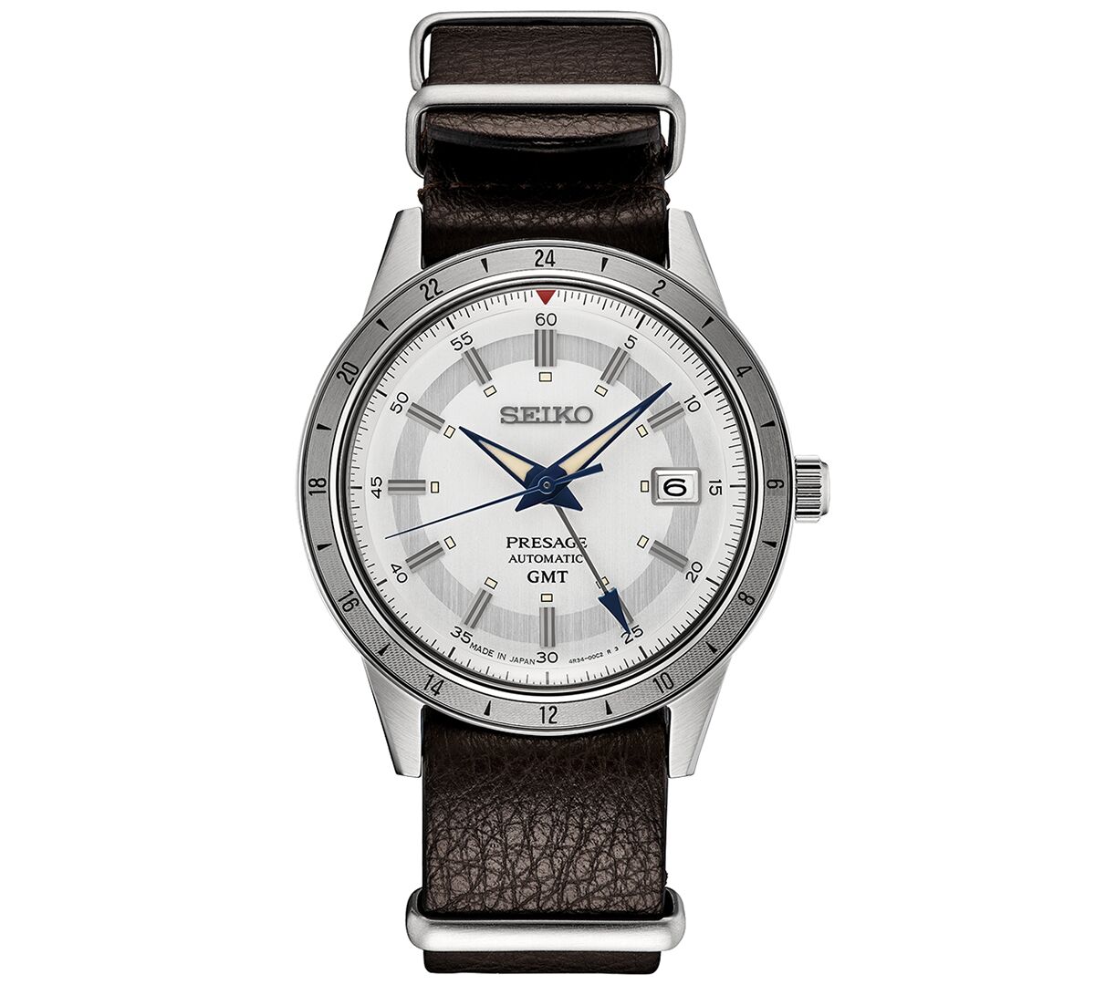 Seiko Men's Automatic Presage Gmt Brown Leather Strap Watch 41mm - White