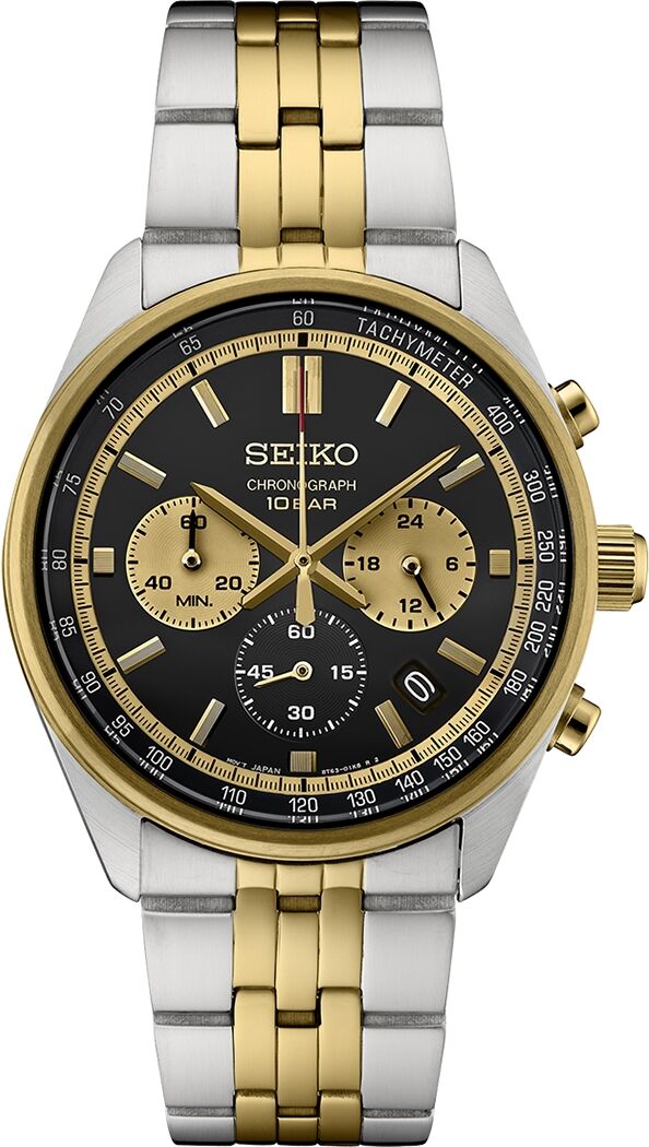 Seiko Men's Chronograph Essentials Two-Tone Stainless Steel Bracelet Watch 42mm - Black