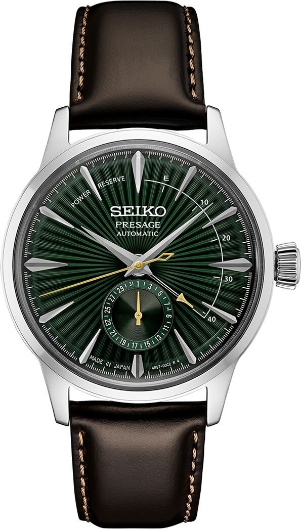 Seiko Men's Automatic Presage Cocktail Time Brown Leather Strap Watch 41mm - Green