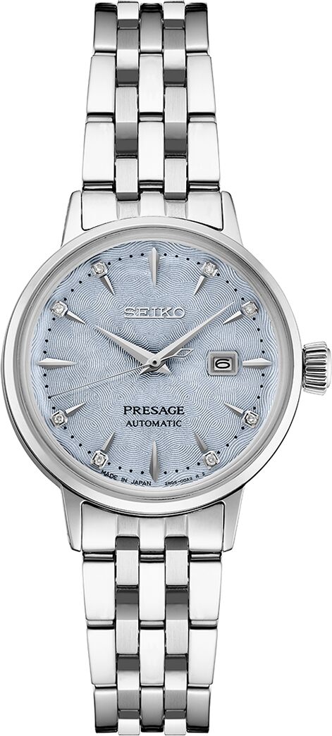 Seiko Women's Automatic Presage Diamond (1/10 ct. t.w.) Stainless Steel Bracelet Watch 30mm - Light Blue