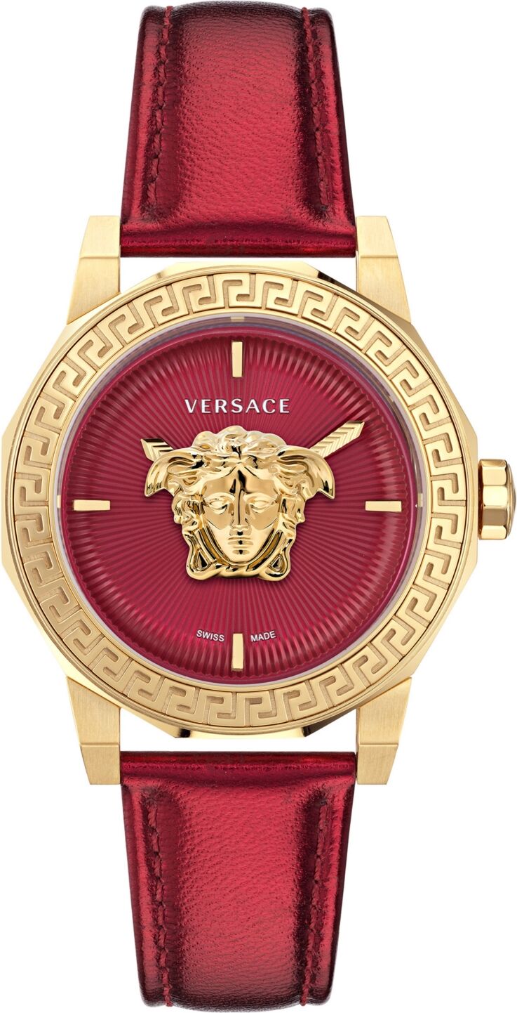 Versace Women's Swiss Medusa Deco Red Leather Strap Watch 38mm - Ip Yellow Gold