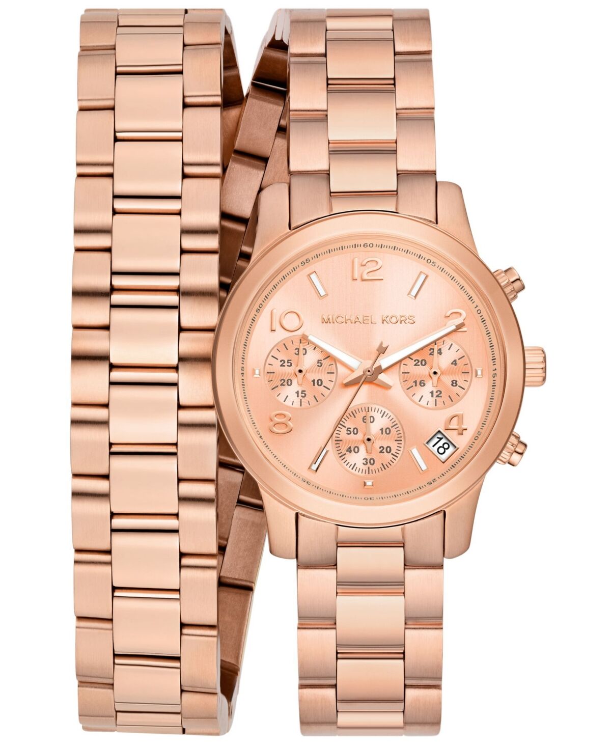 Michael Kors Women's Runway Chronograph Rose Gold-Tone Stainless Steel Double Wrap Bracelet Watch 34mm - Rose Gold-Tone
