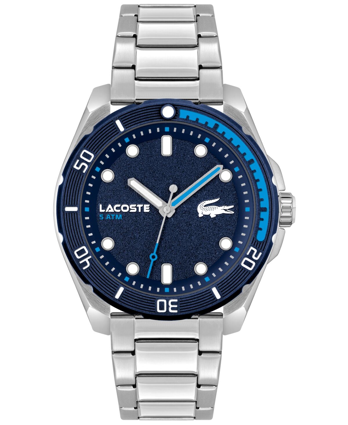 Lacoste Men's Finn Quartz Silver-Tone Stainless Steel Bracelet Watch 44mm - Silver