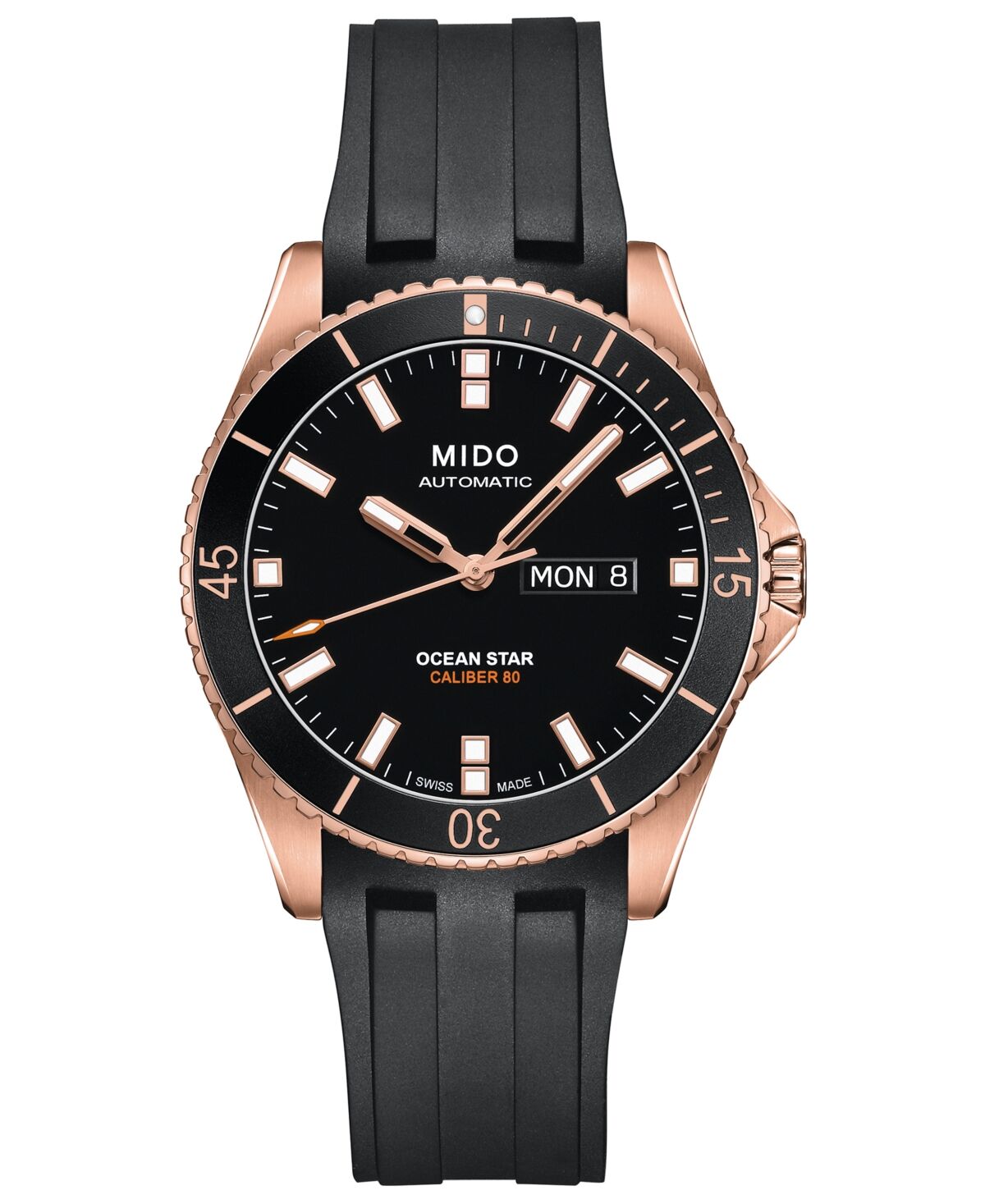 Mido Men's Swiss Automatic Ocean Star Captain V Black Rubber Strap Watch 42.5mm - Black
