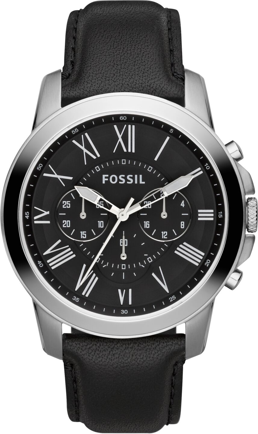 Fossil Men's Chronograph Grant Black Leather Strap Watch 44mm FS4812 - Black/Black