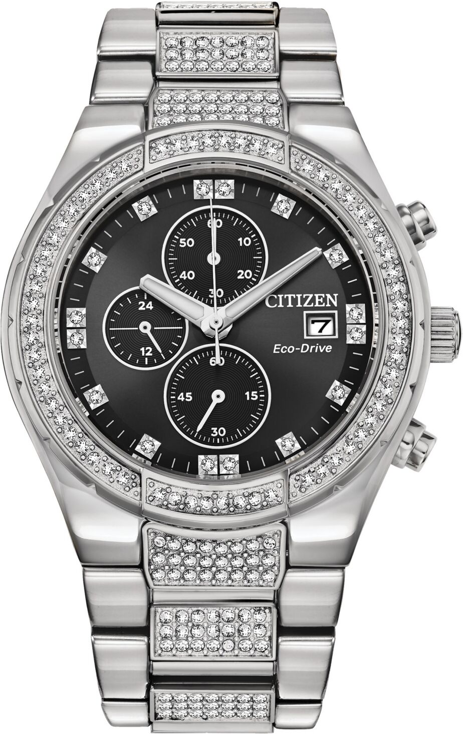 Citizen Men's Chronograph Eco-Drive Crystal Stainless Steel Bracelet Watch 42mm - Silver-tone