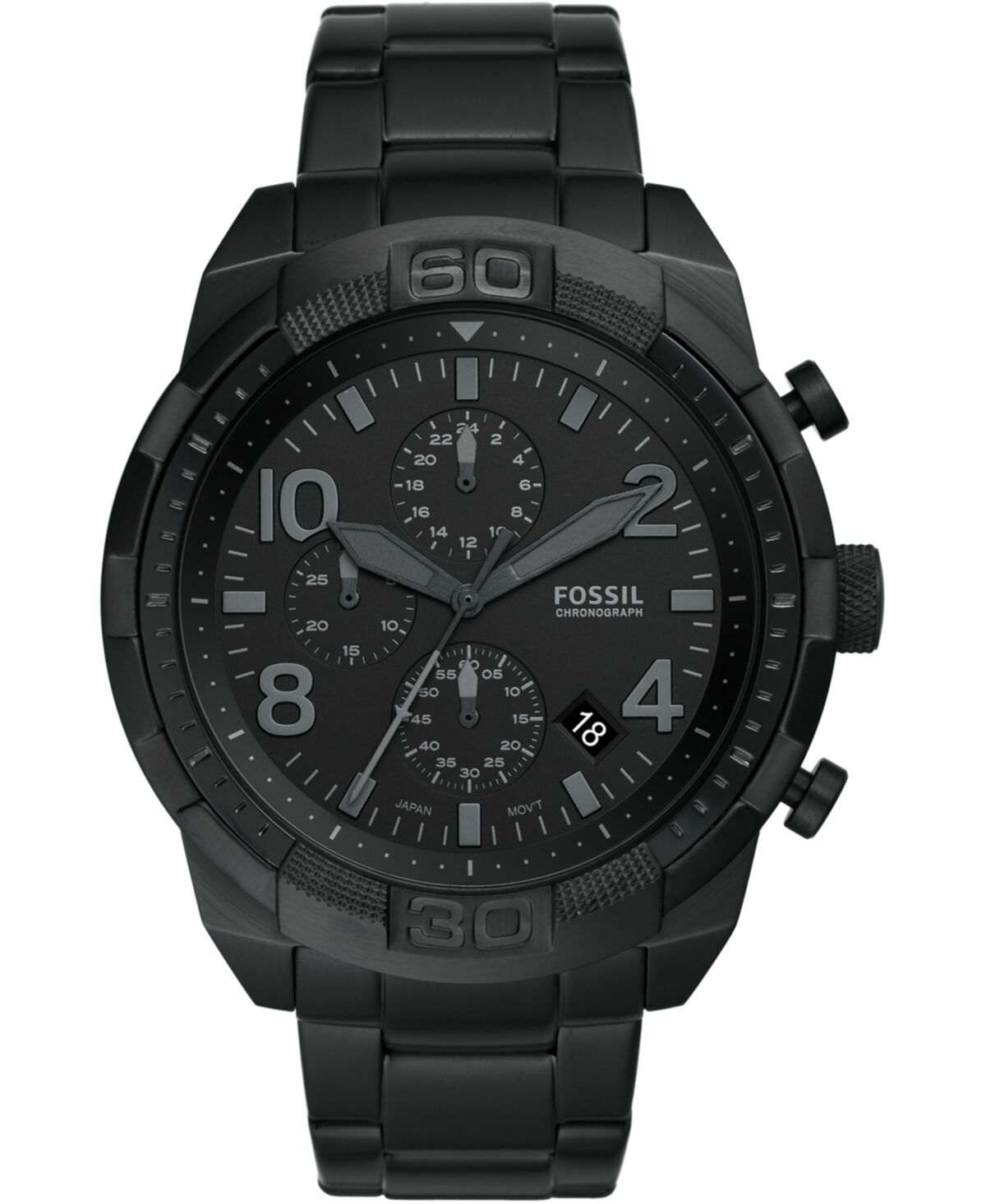 Fossil Men's Chronograph Bronson Black Stainless Steel Bracelet Watch 50mm - Black