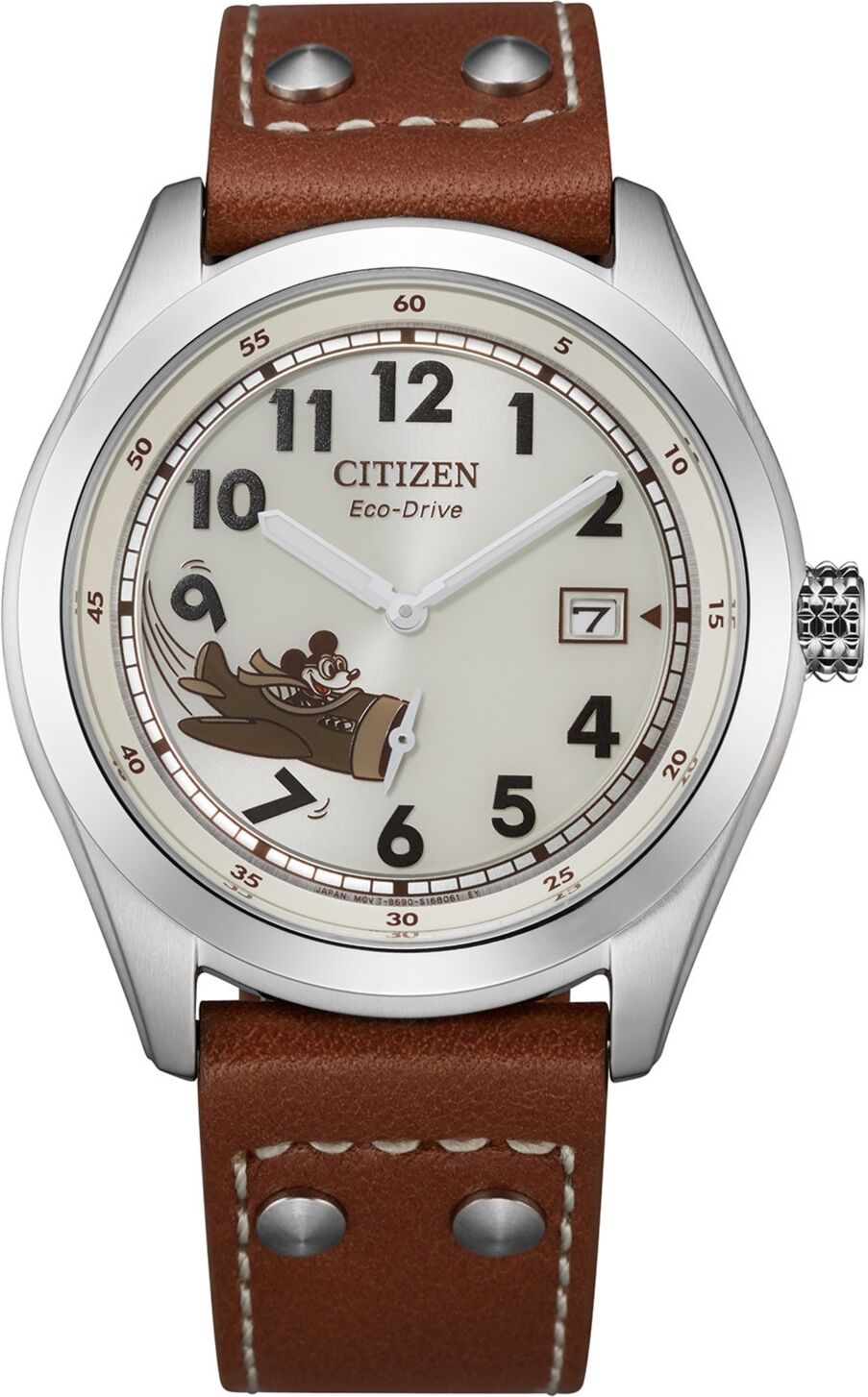 Citizen Disney by Citizen Mickey Aviator Brown Leather Strap Watch 40mm - Brown