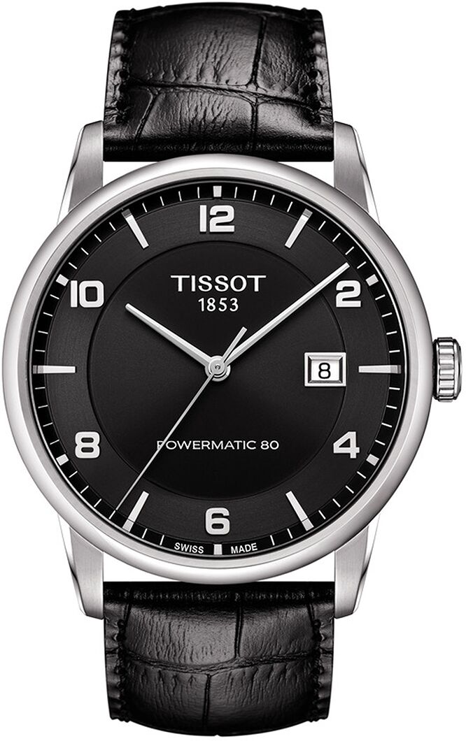 Tissot Men's Swiss Automatic Luxury Powermatic 80 Black Leather Strap Watch 41mm - Black