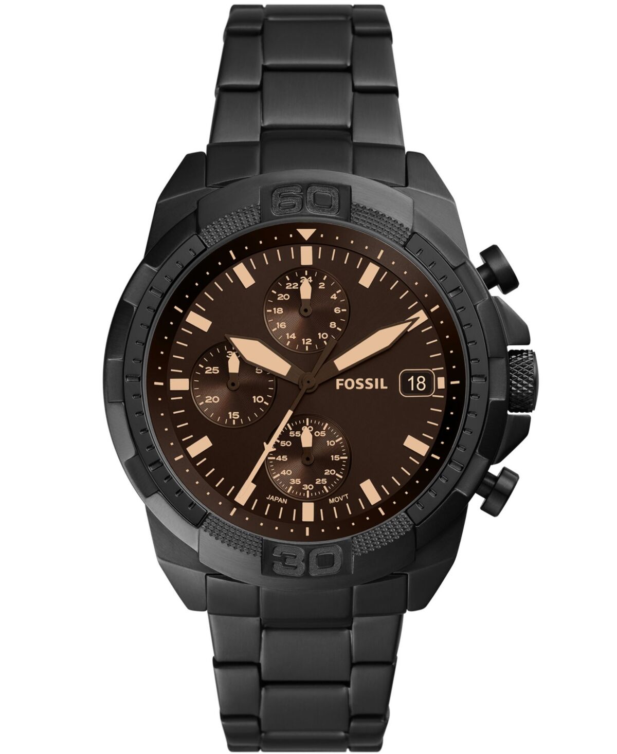 Fossil Men's Bronson Chronograph Black Stainless Steel Bracelet Watch 44mm - Black