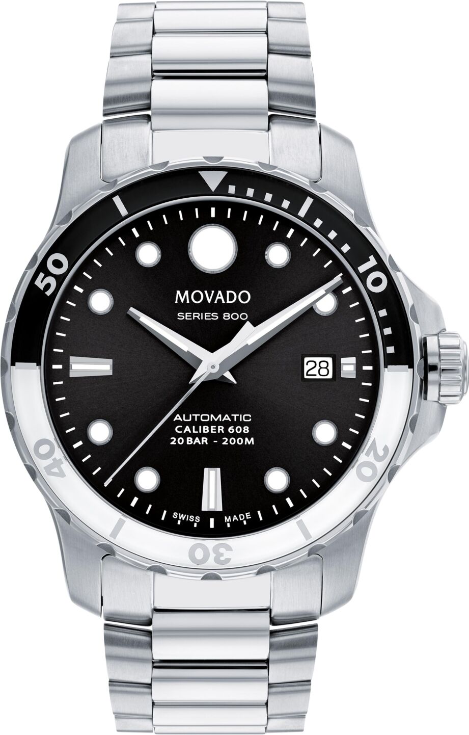 Movado Series 800 Men's Swiss Automatic Silver-Tone Stainless Steel Bracelet Watch 42mm - Silver