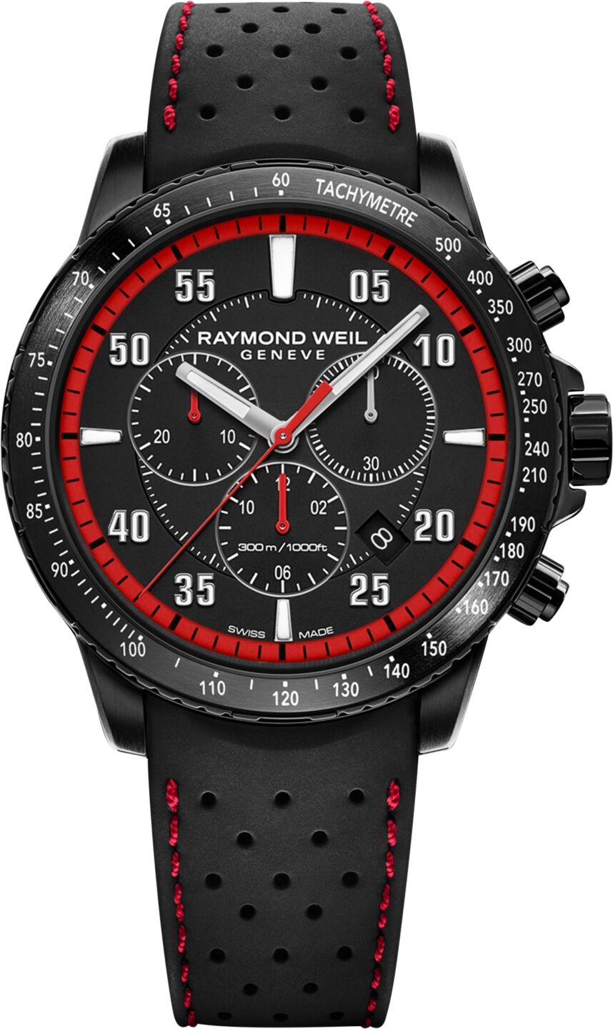 Raymond Weil Men's Swiss Chronograph Tango Black Rubber Strap Watch 43mm - Black