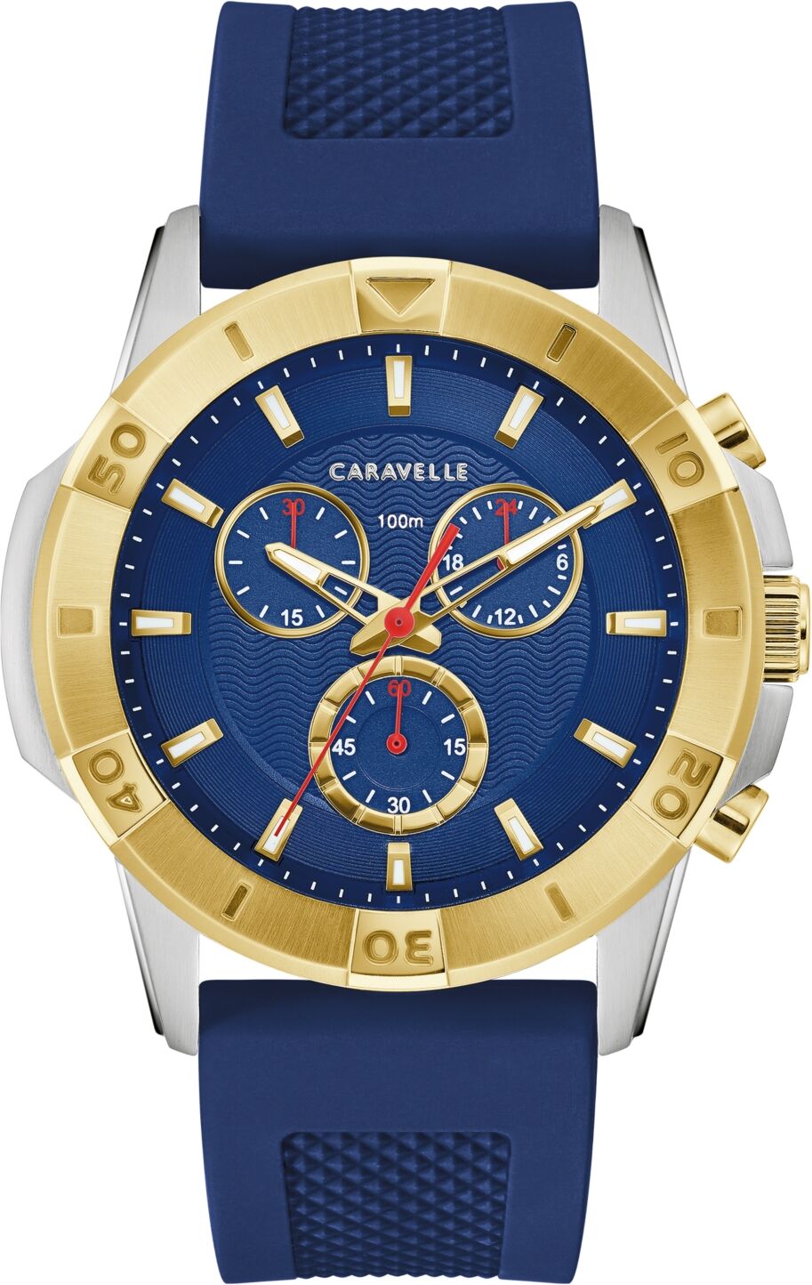 Caravelle designed by Bulova Men's Chronograph Blue Silicone Strap Watch 44mm - Blue