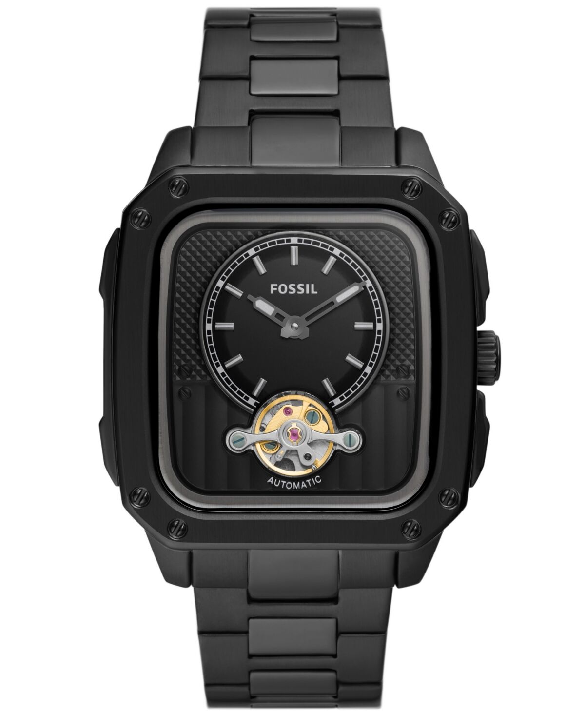Fossil Men's Inscription Automatic Black Stainless Steel Bracelet Watch, 42mm - Black