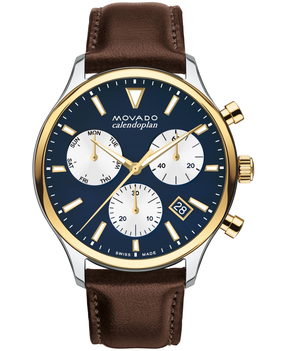 Movado Men's Heritage Calendoplan Swiss Quartz Chronograph Chocolate Genuine Leather Strap Watch 43mm - Brown