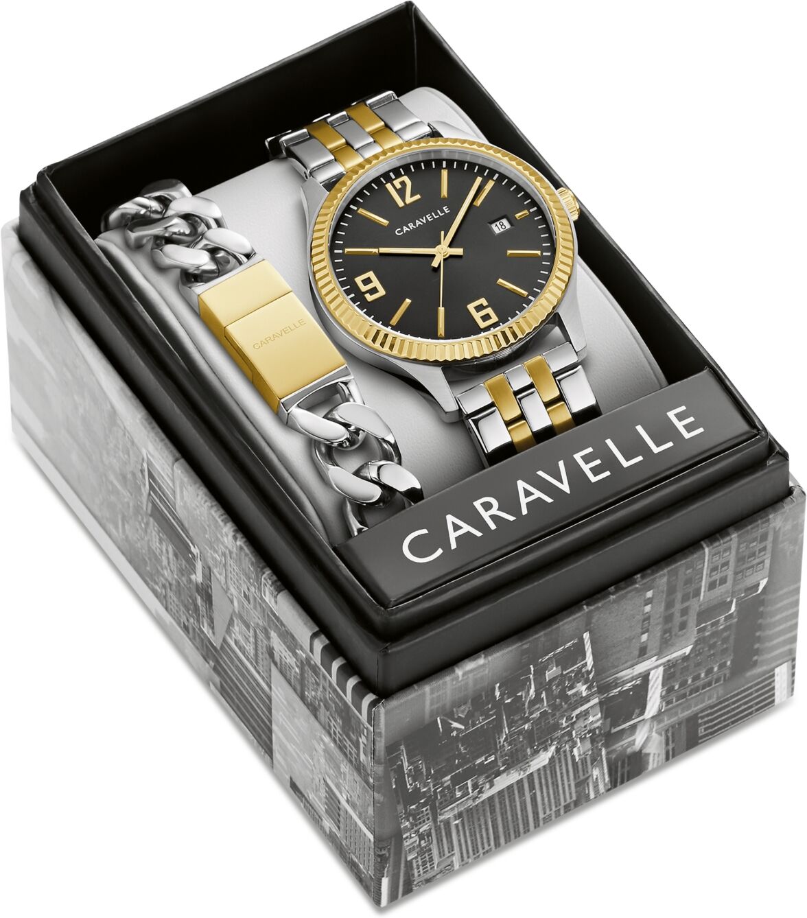 Caravelle designed by Bulova Men's Two-Tone Stainless Steel Bracelet Watch 41mm Gift Set - Two-tone