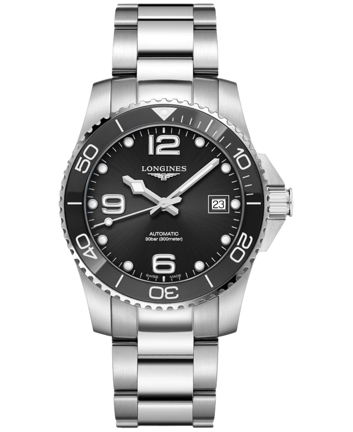 Longines Unisex Swiss Automatic HydroConquest Stainless Steel Bracelet Watch 39mm - Black