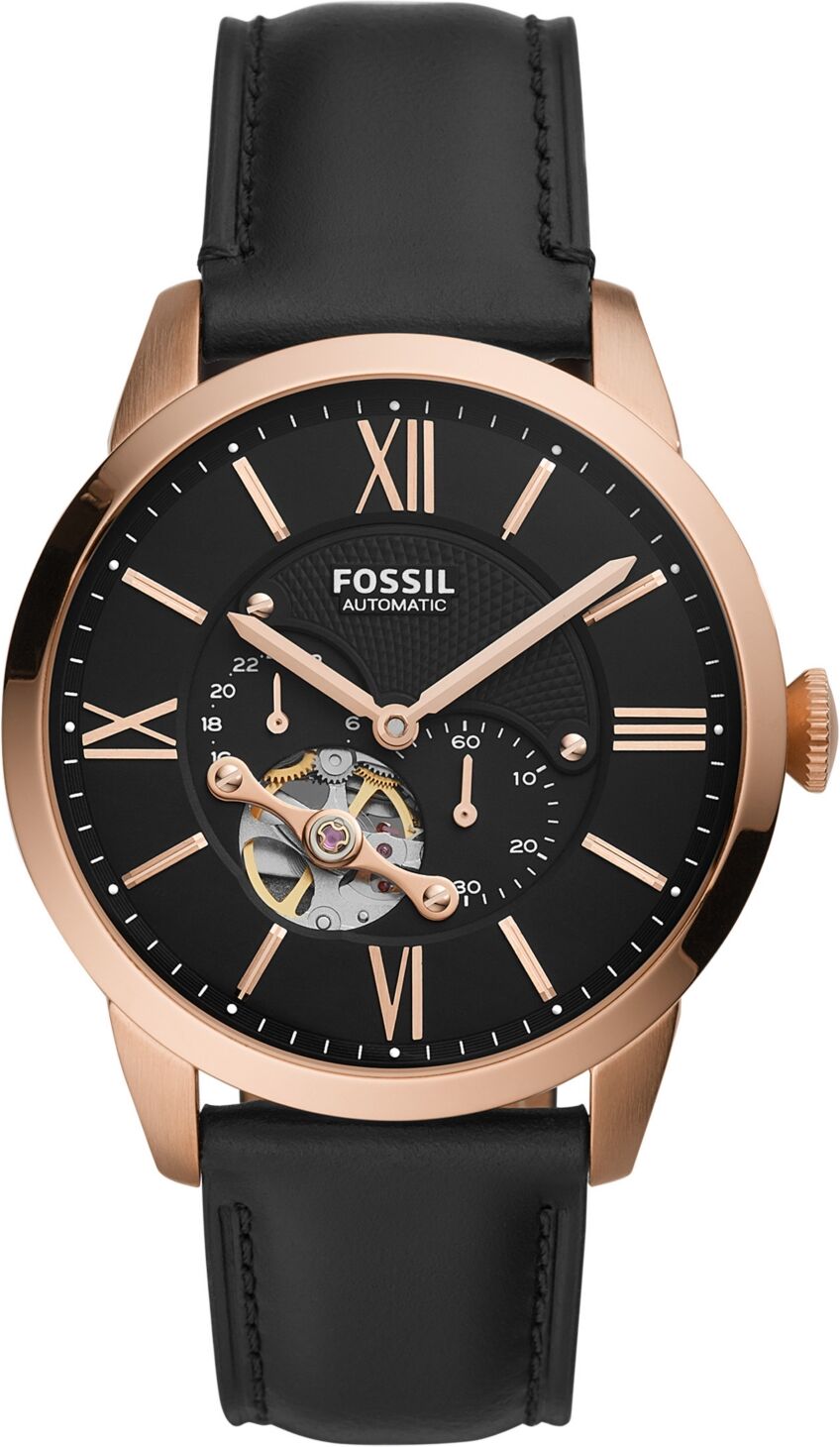 Fossil Townsman Automatic Black Leather Watch 44mm - Black