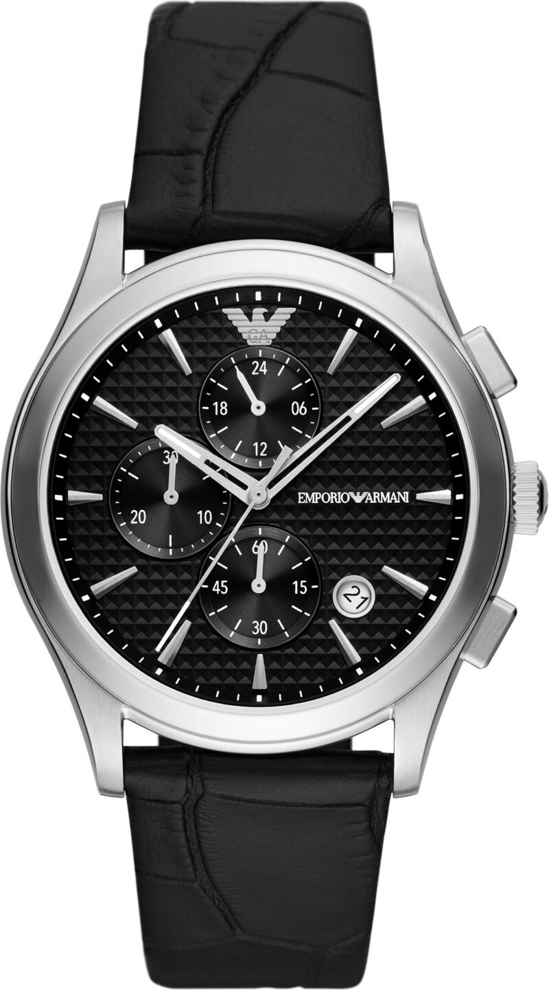 Emporio Armani s Chronograph Black Leather Strap Watch 42mm - Black