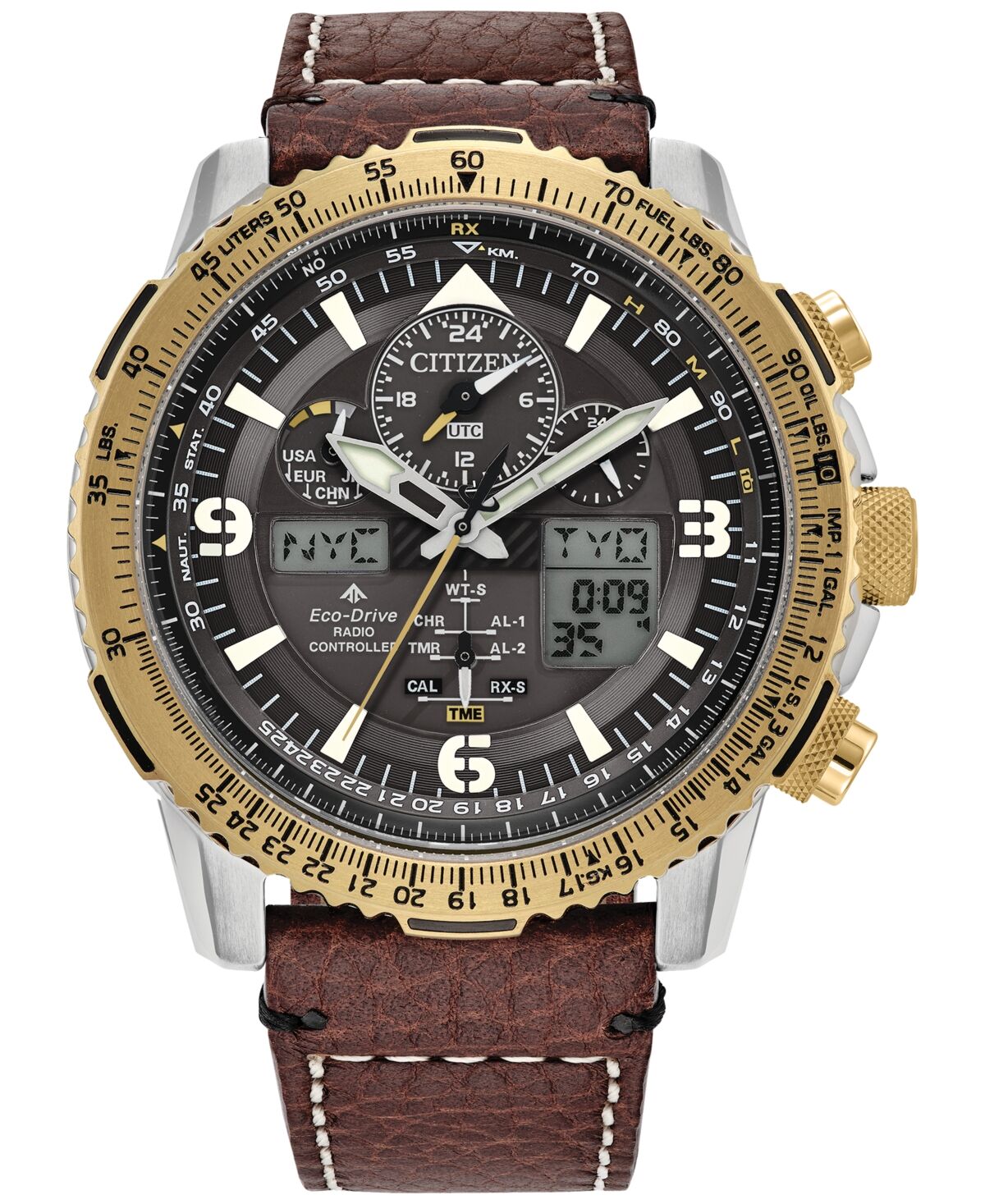 Citizen Eco-Drive Men's Chronograph Promaster Skyhawk Brown Leather Strap Watch 45mm - Brown