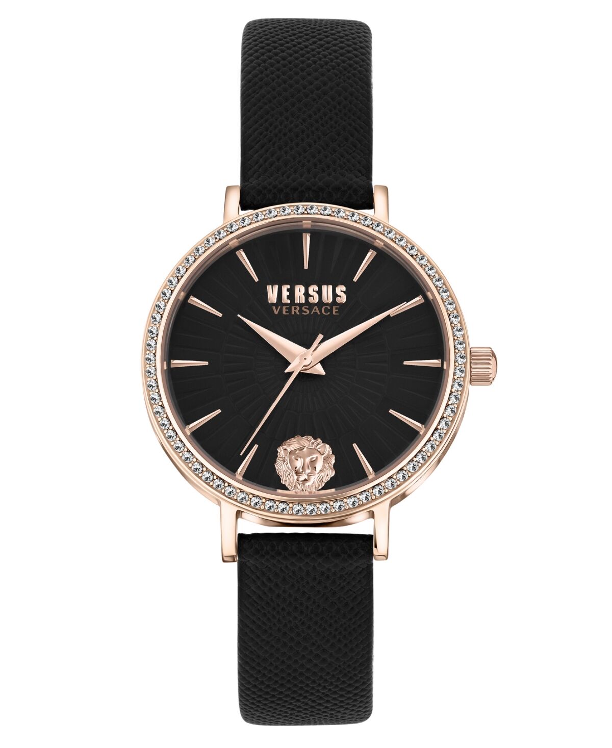 Versace Versus Versace Women's Three-Hand Quartz Mar Vista Black Leather Strap 34mm - Rose Gold