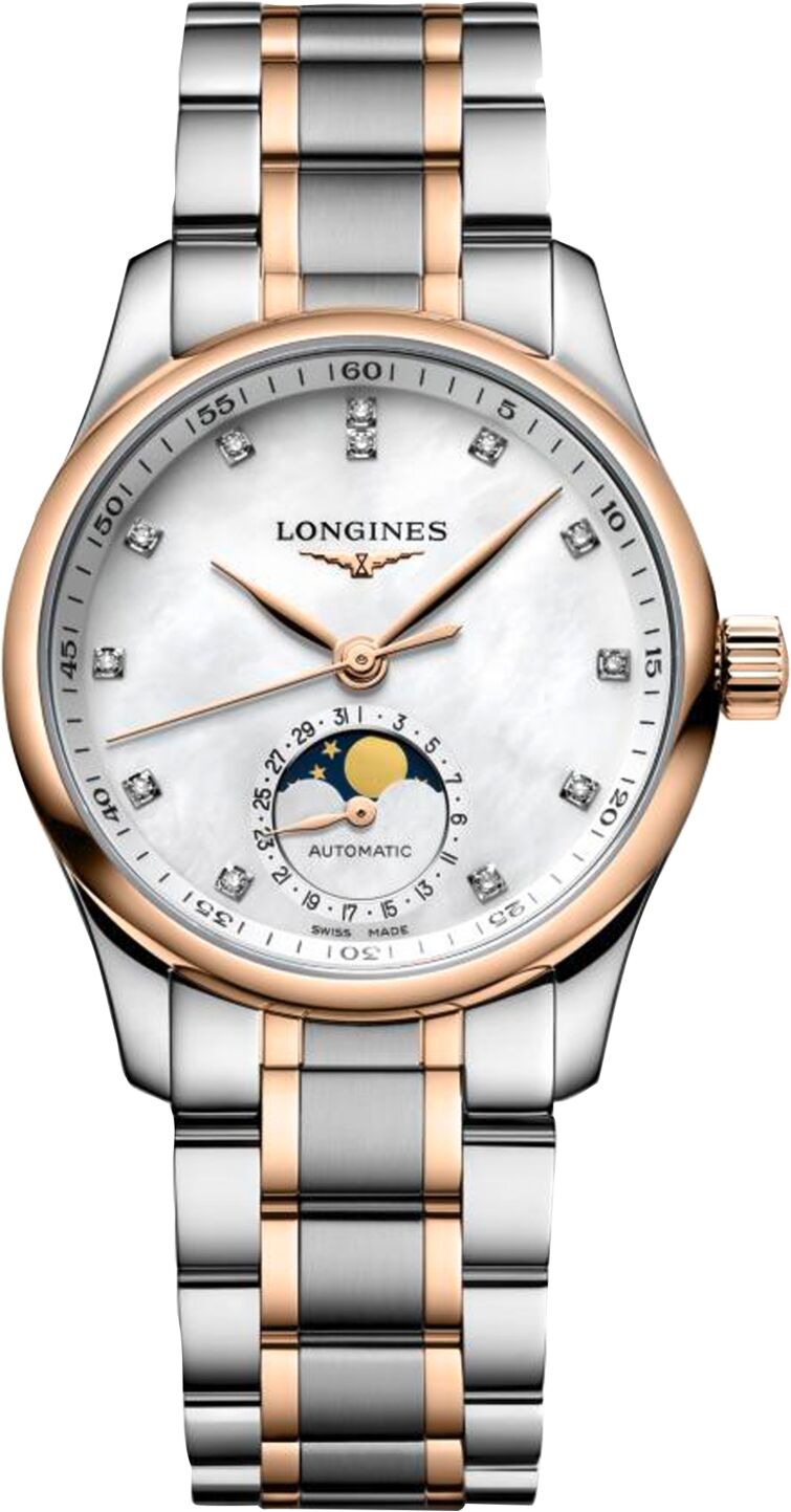 Longines Women's Swiss Automatic The Longines Master Diamond (1/20 ct. t.w.) 18k Rose Gold & Stainless Steel Bracelet Watch 34mm - Silver And  Karat P