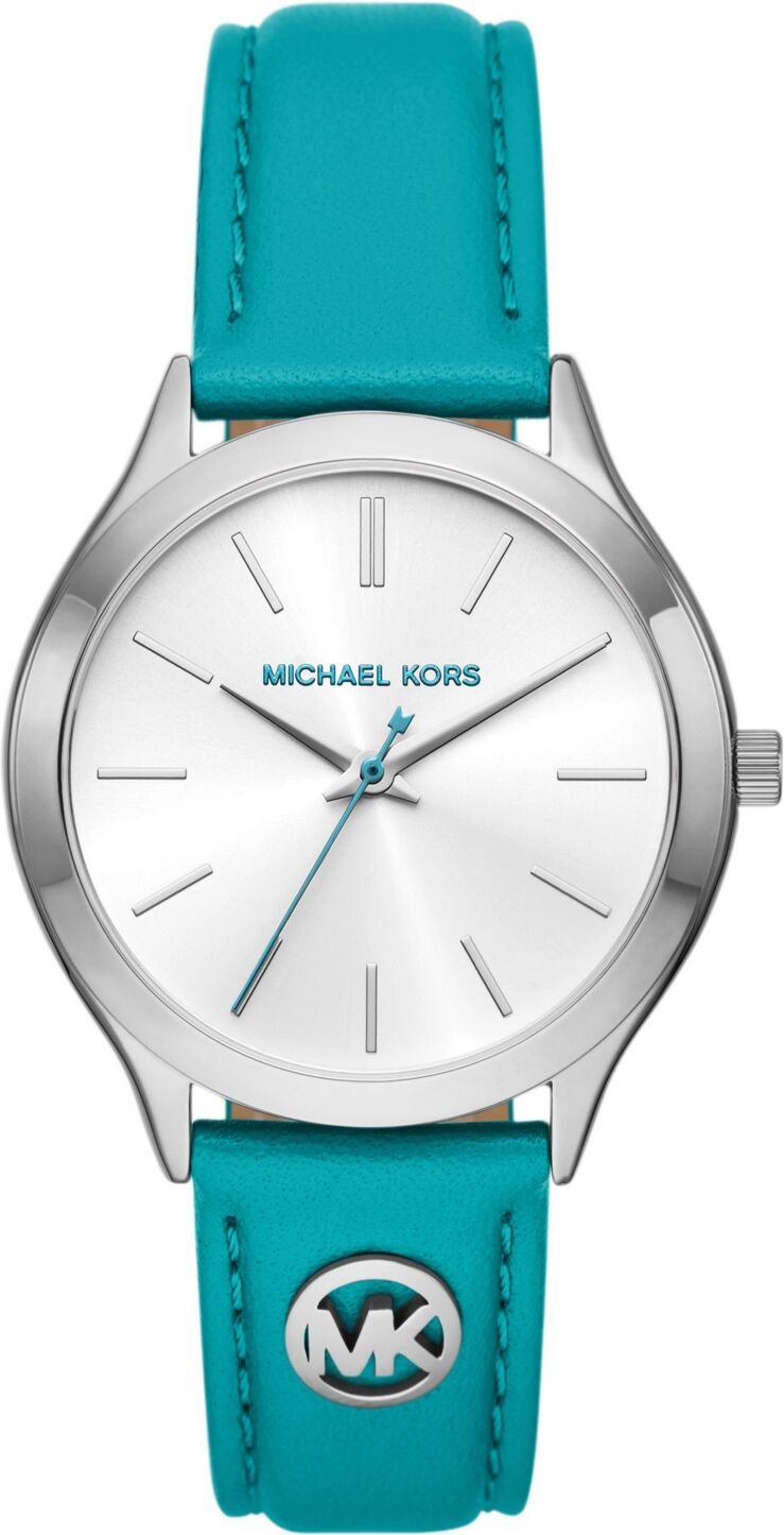 Michael Kors Women's Slim Runway Three-Hand Santorini Blue Leather Watch 38mm - Santorini Blue