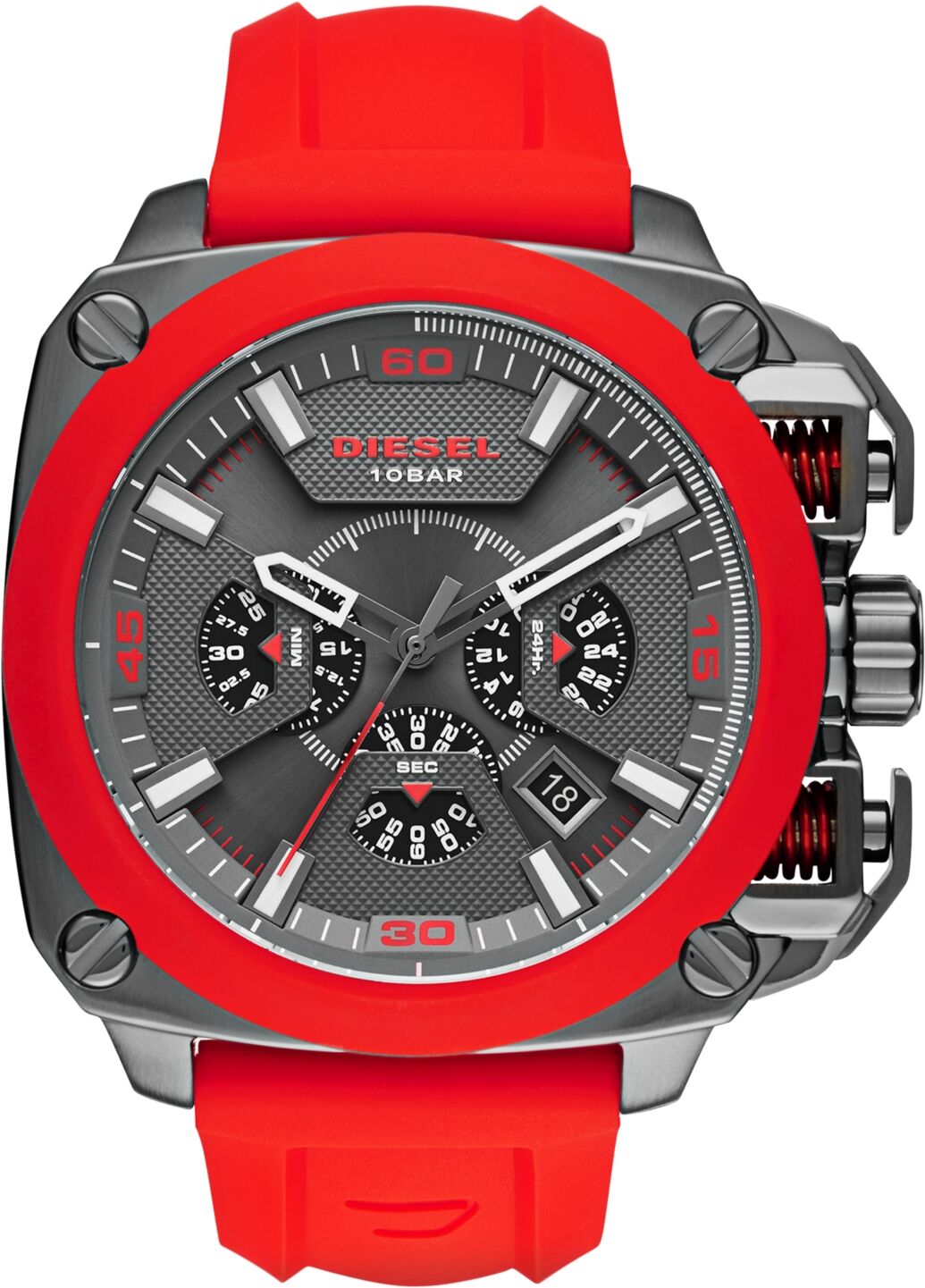 Diesel Men's Chronograph Bamf Red Silicone Strap Watch 52x57mm DZ7368 - Red