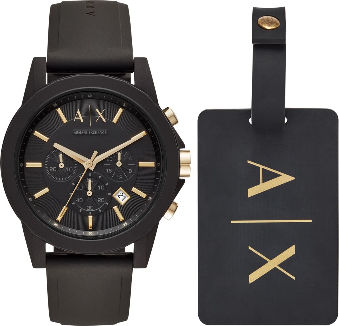 A|x Armani Exchange A X Armani Exchange Men's Chronograph Black Silicone Strap Watch 45mm Gift Set - Black