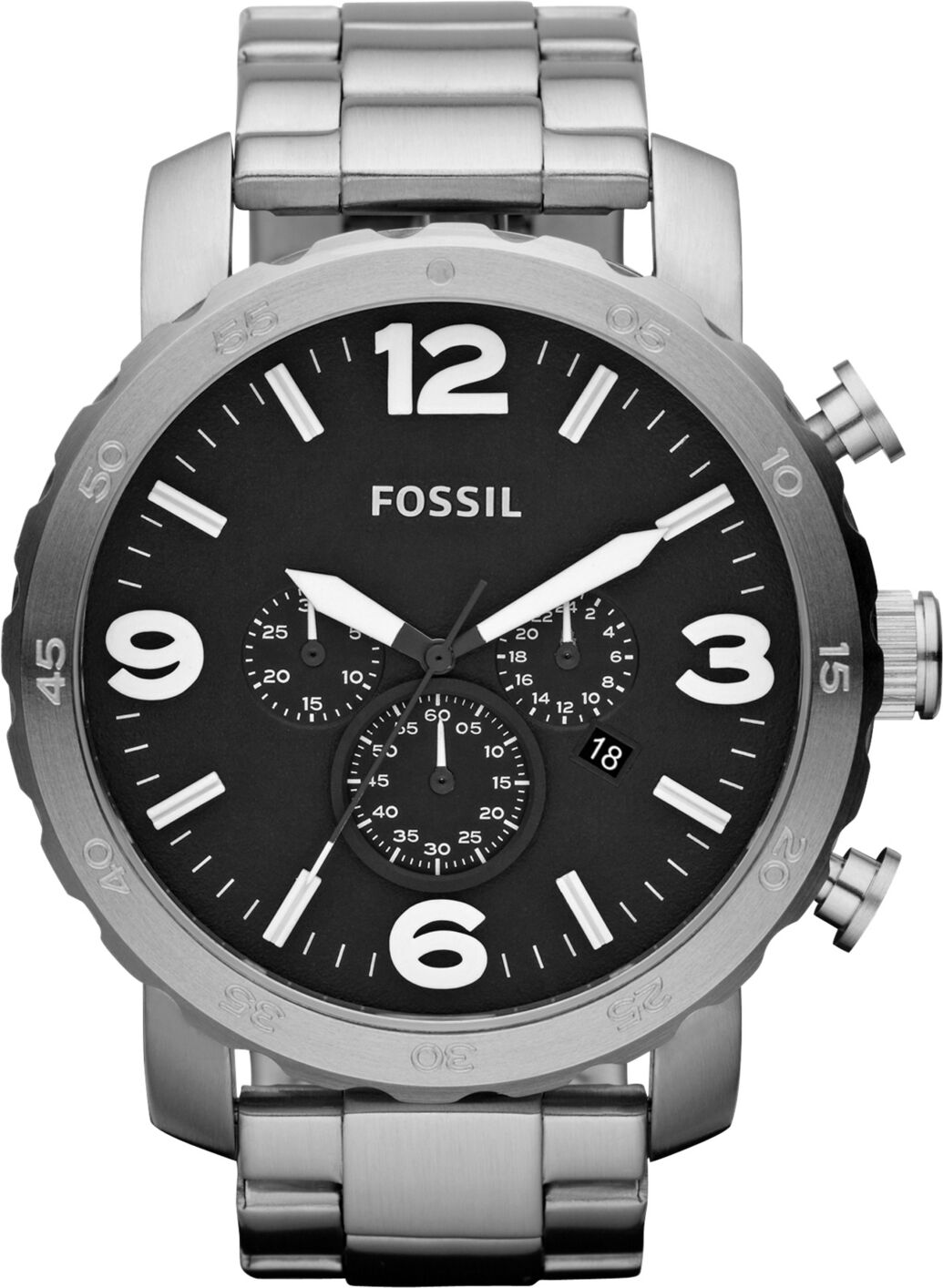 Fossil Men's Chronograph Nate Stainless Steel Bracelet Watch 50mm JR1353 - Silver