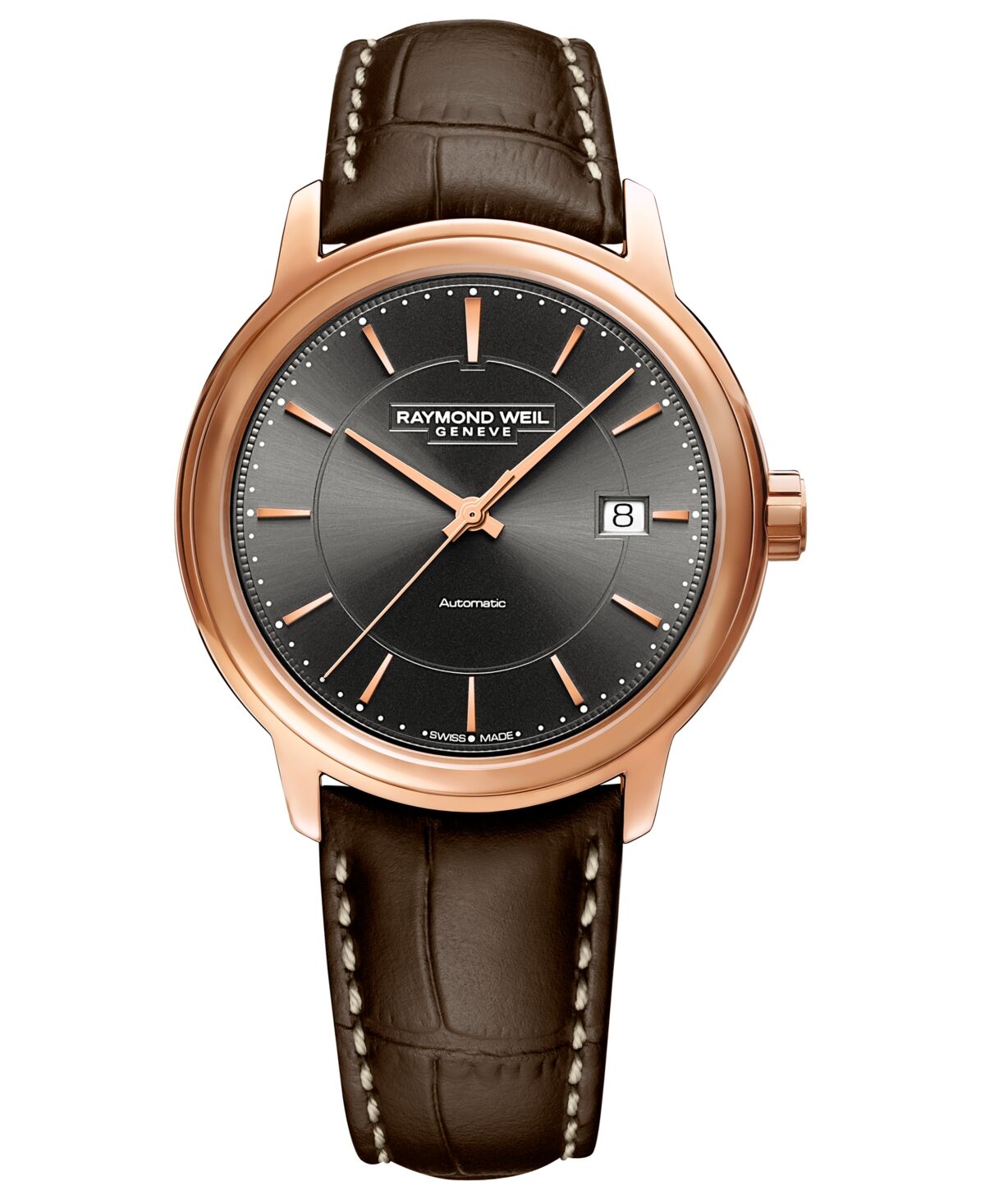 Raymond Weil Men's Swiss Automatic Maestro Brown Leather Strap Watch 40mm - Brown