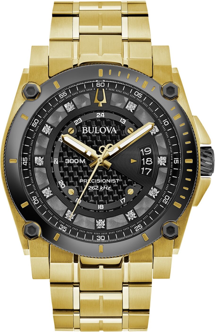 Bulova Men's Precisionist Diamond-Accent Gold-Tone Stainless Steel Bracelet Watch 46.5mm - Gold