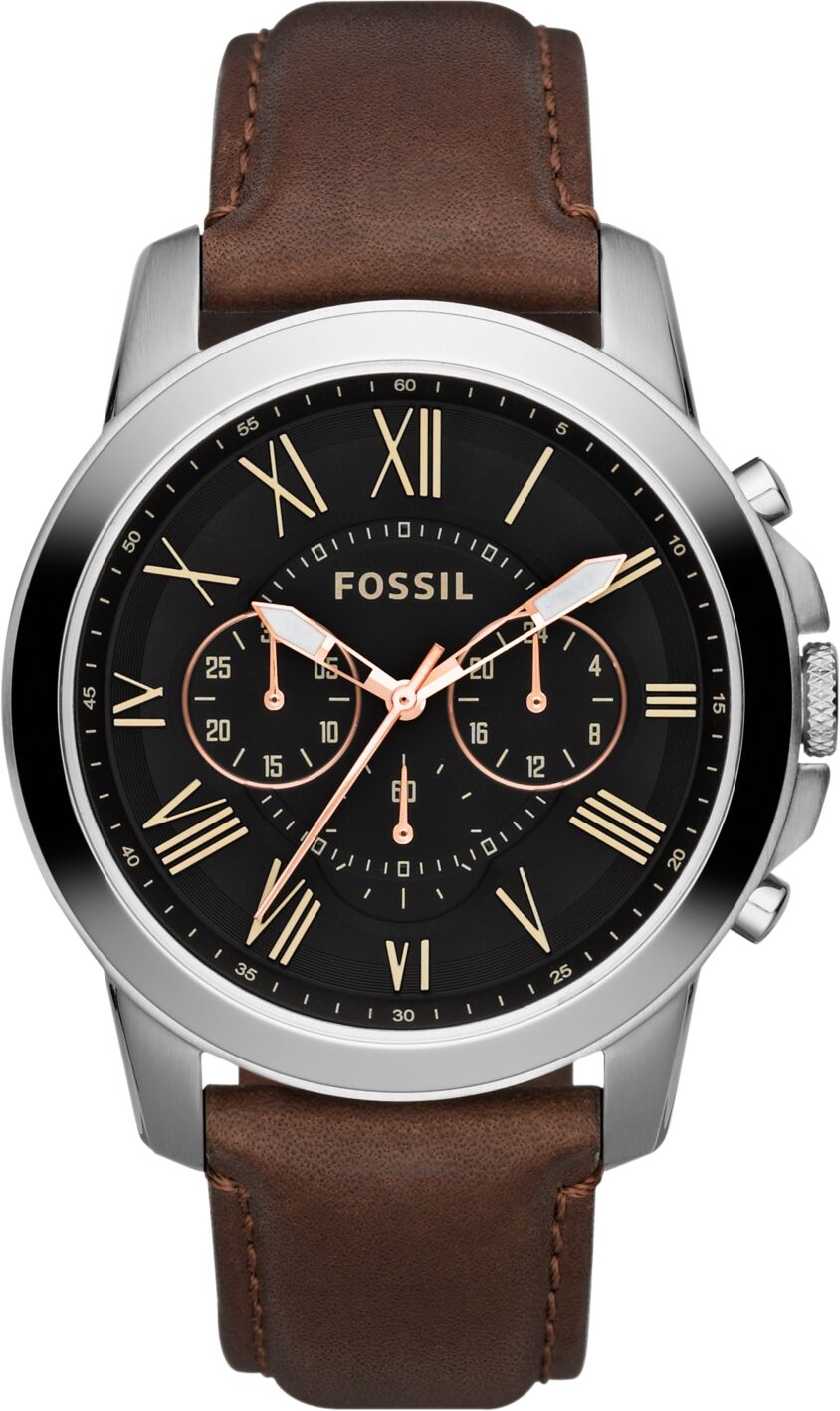 Fossil Men's Chronograph Grant Brown Leather Strap Watch 44mm - Brown/Black