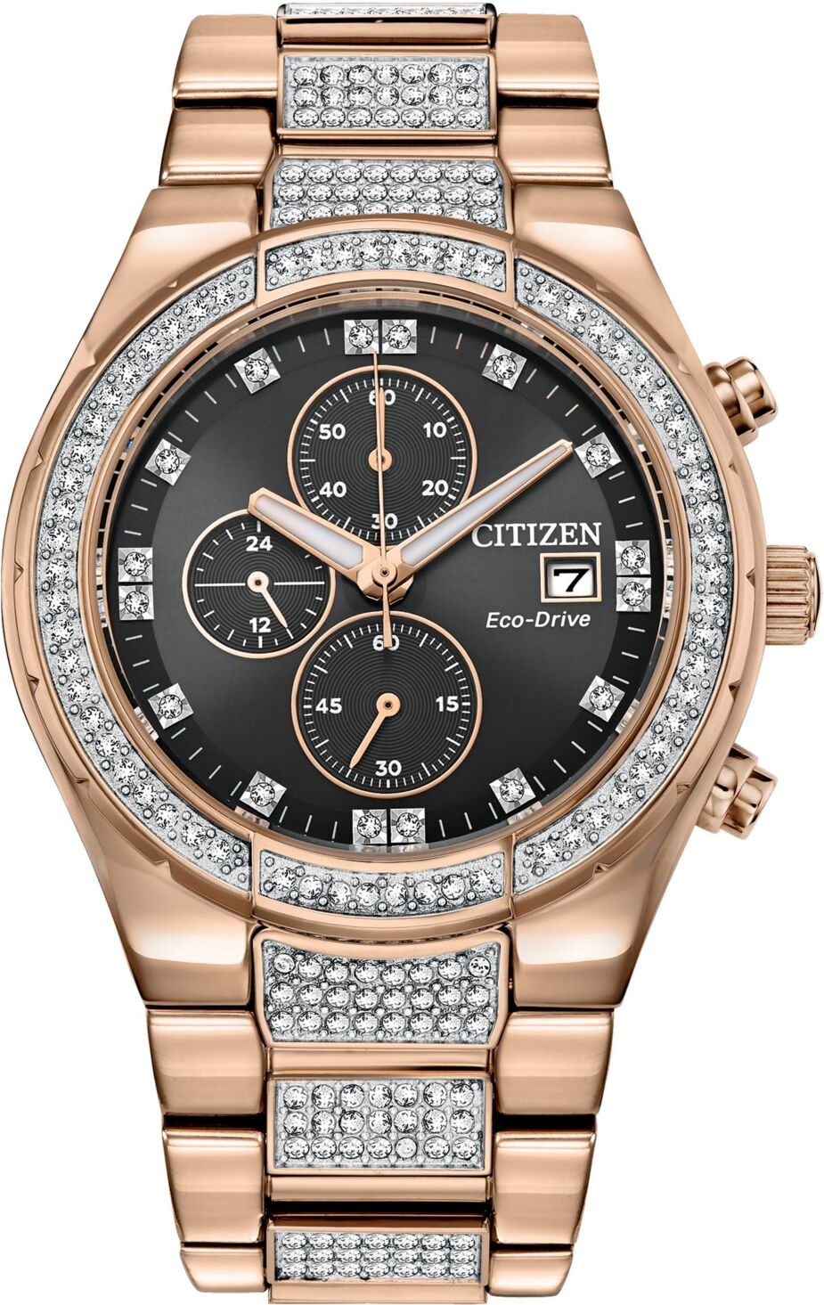 Citizen Men's Eco-Drive Crystal Rose Gold-Tone Stainless Steel Bracelet Watch 42mm - Rose Gold-tone