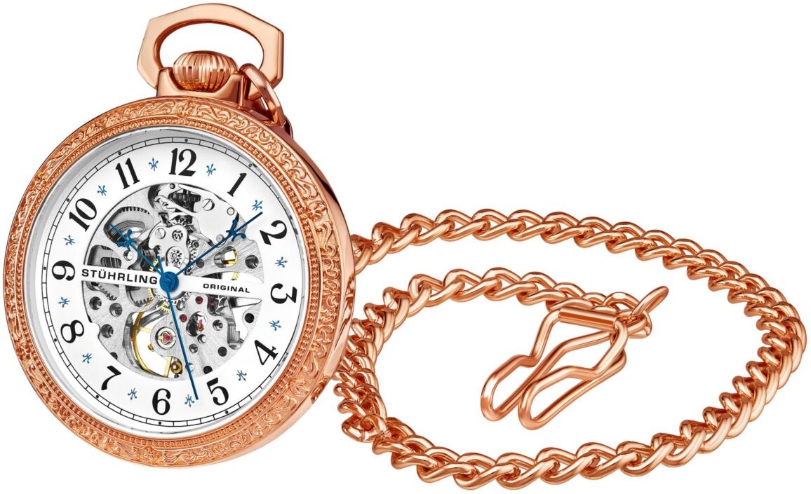 Stuhrling Women's Rose Gold Stainless Steel Chain Pocket Watch 48mm - Silver