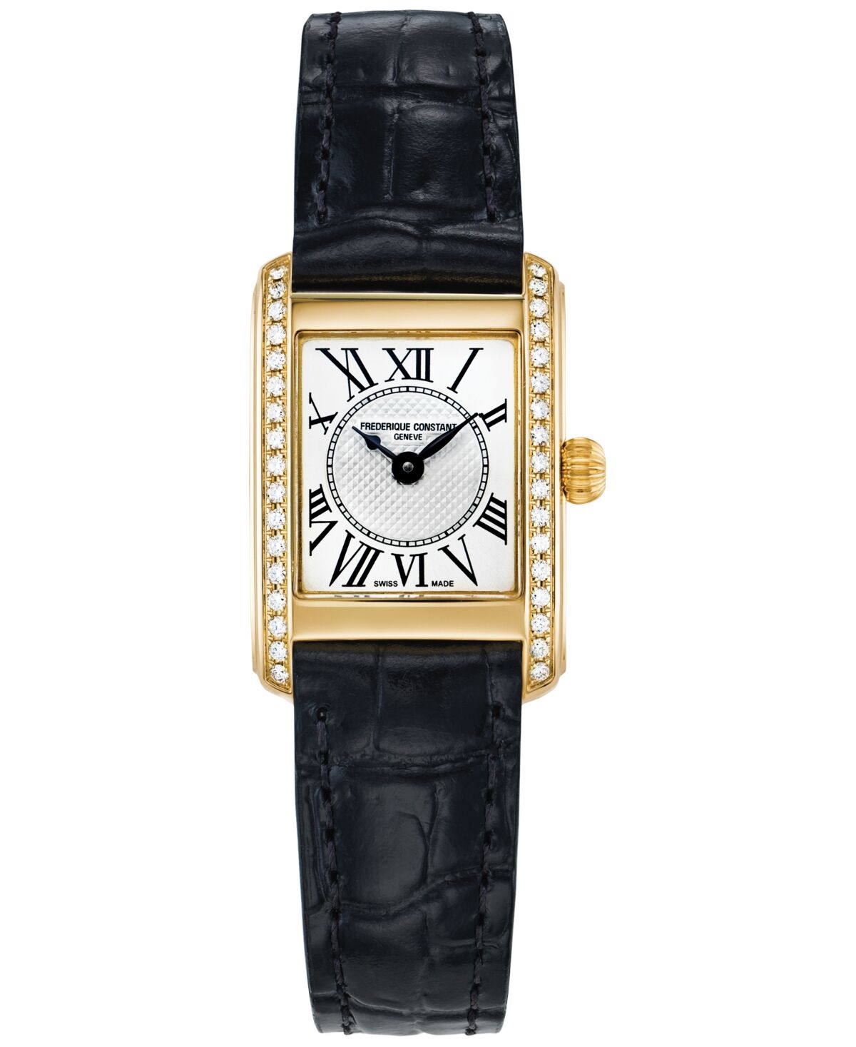 Frederique Constant Women's Swiss Classics Carree Diamond (3/8 ct. t.w.) Black Leather Strap Watch 23mm - Gold