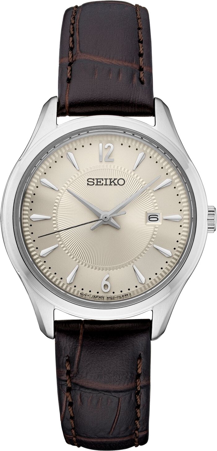 Seiko Women's Essential Brown Leather Strap Watch 39mm - Blush/cream